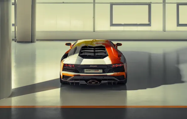 Lamborghini, sports car, rear view, exhaust, Aventador S, Skyler Grey