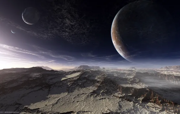 The sky, surface, mountains, planet, alien planet, terraspace