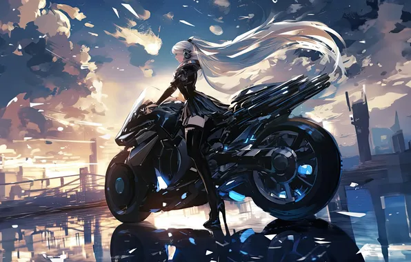 Picture girl, bike, anime, cyber, riding