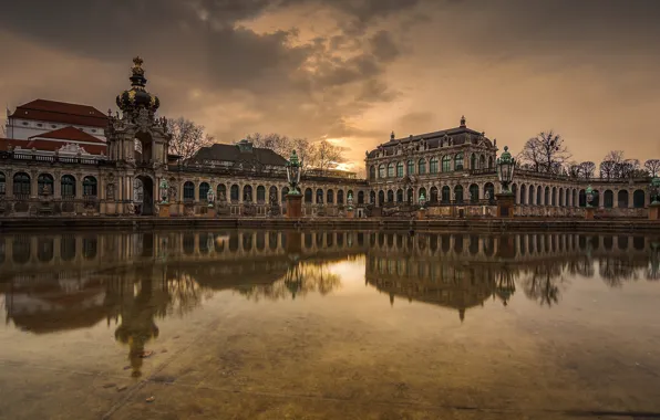 The sky, clouds, landscape, clouds, reflection, overcast, building, gate