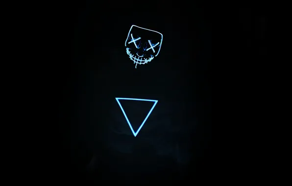Minimalism, Neon, Blue, Black, Mask