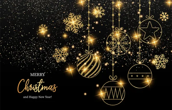 Picture gold, holiday, black, new year, Christmas, postcard