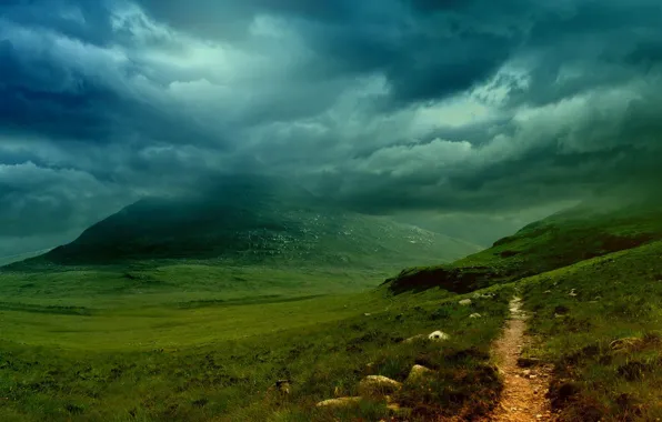 Picture clouds, mountain, Trail
