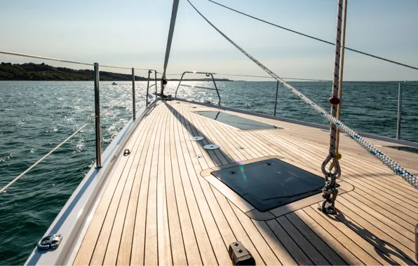 Sea, coast, deck, swimming, rigging, sailing yacht, Sailing Yacht Exterior, sailing ship floating in the …