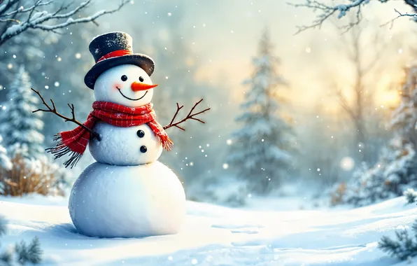 Picture winter, snow, decoration, Christmas, New year, snowman, happy, Christmas