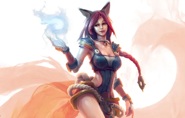 Chest, look, girl, magic, gesture, art, Fox, league of legends