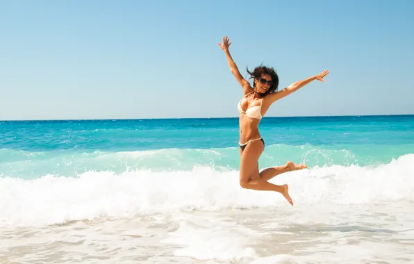 Beach, water, pose, happiness, bikini, diving