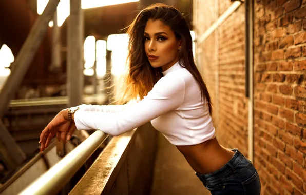 Picture sexy, pose, model, portrait, jeans, makeup, figure, hairstyle