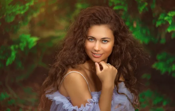 Picture girl, smile, brown hair, curls, Sergey Artamonov