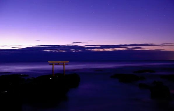 The sky, clouds, the ocean, gate, Japan, Japan, torii