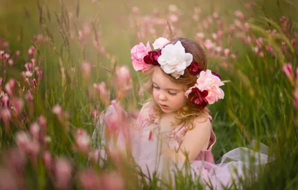 Flowers, mood, meadow, girl, wreath