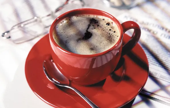 Background, red, coffee, food, spoon, sweet, Cup. mug