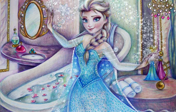 Picture girl, figure, dress, Frozen, Disney, art, Elsa, Cold heart