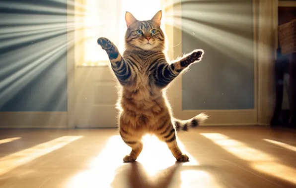 Cat, cat, look, the sun, rays, light, pose, grey