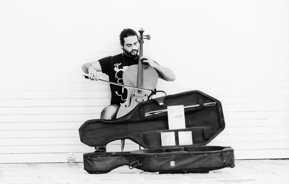 Picture wall, street, tool, the sidewalk, musician, music, case, cello