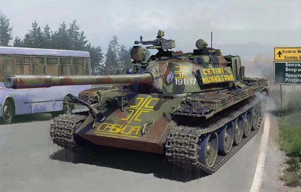 War, art, painting, tank, t55
