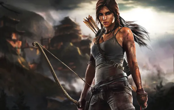Chest, girl, bow, dirt, Tomb Raider, Lara Croft, Square Enix, survival