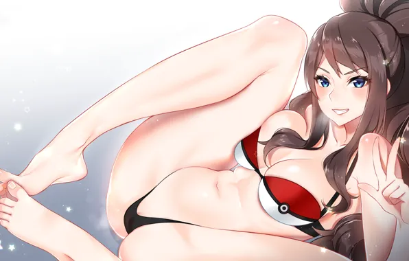 Girl, sexy, cleavage, long hair, brown hair, boobs, anime, blue eyes