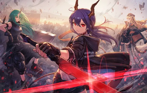 Fragments, horns, blade, Arknights, Hoshiguma, Chen