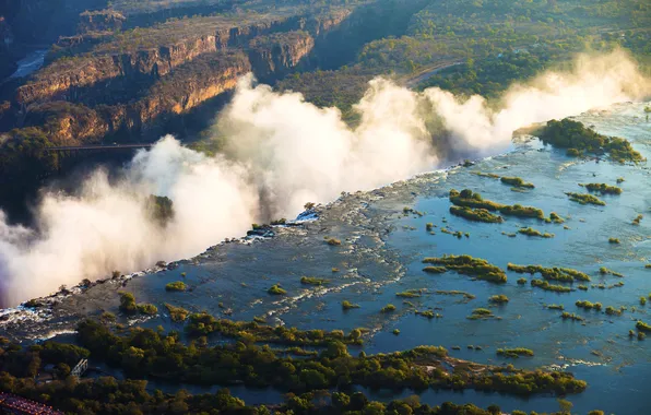 Bridge, river, open, rocks, waterfall, canyon, panorama, Victoria Falls