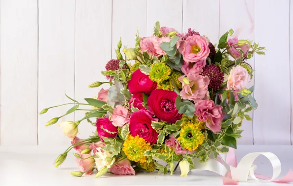 Roses, bouquet, eustoma