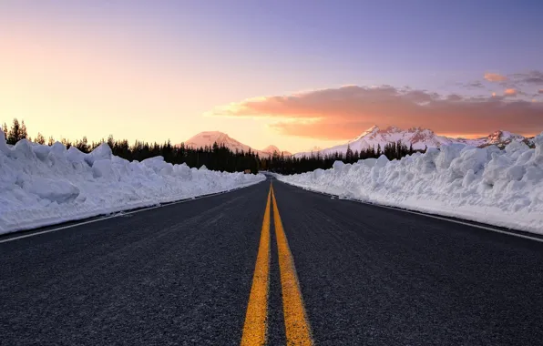 Picture winter, forest, the sky, snow, Road