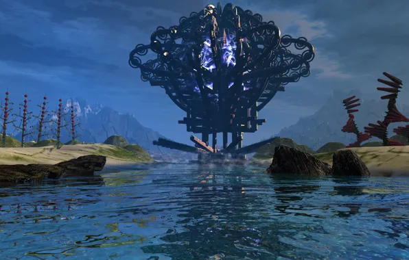 The sky, water, mountains, planet, something