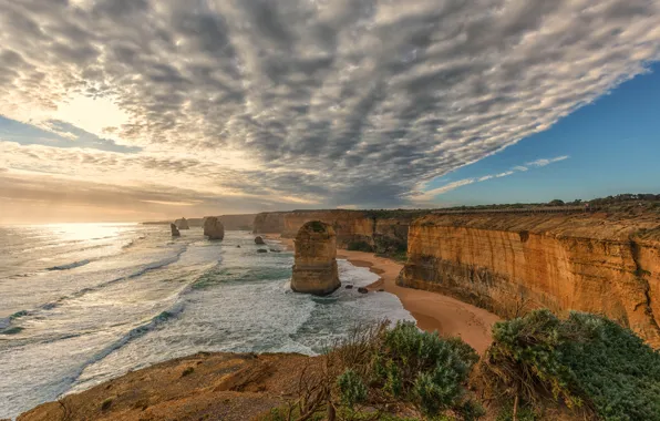 Picture the sky, clouds, the ocean, rocks, coast, Victoria, Australia, Australia