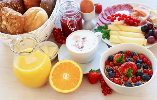 Picture coffee, Breakfast, juice, muesli