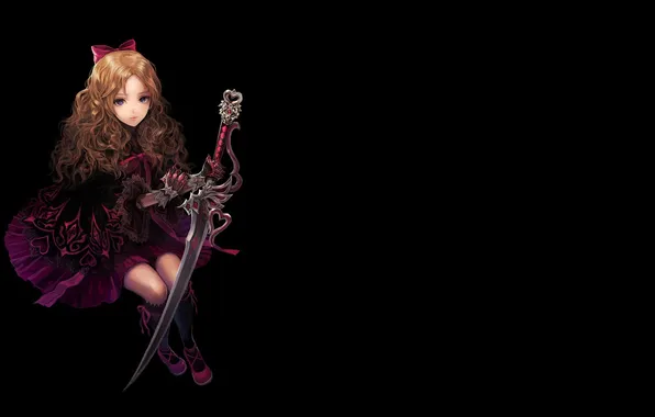 Picture girl, the dark background, sword, dress, bow, agasang