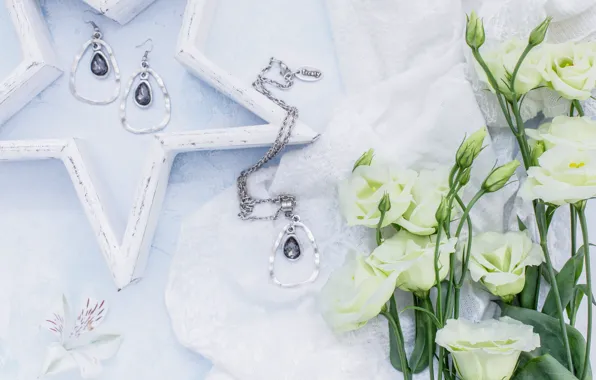 White, decoration, star, earrings, pendant, eustoma