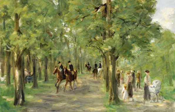 Landscape, picture, 1923, Max Liebermann, Max Liebermann, Path in the Tiergarten with Riders and Strollers