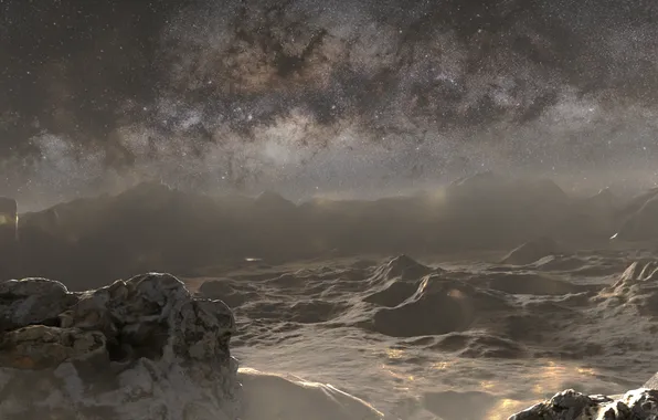 Space, Moon, nature, stars, fog, volumetric, desolate