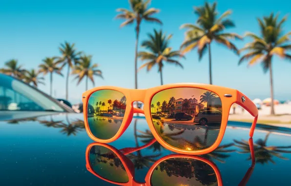 The sky, reflection, palm trees, Wallpaper, art, glasses, wallpaper, sky