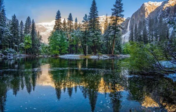 Winter, trees, mountains, nature, CA, USA, USA, Yosemite