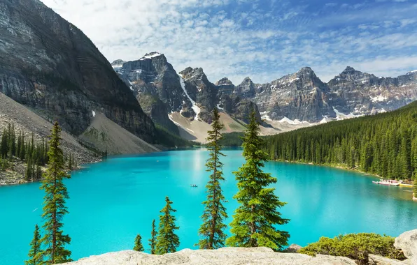 Forest, lake, Canada, landscape, lake, Banff National park, Moraine