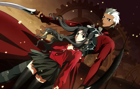 Girl, anime, art, pair, guy, Fate/Stay Night, Rin, Archer