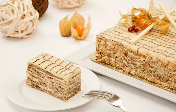 Cake, cream, physalis