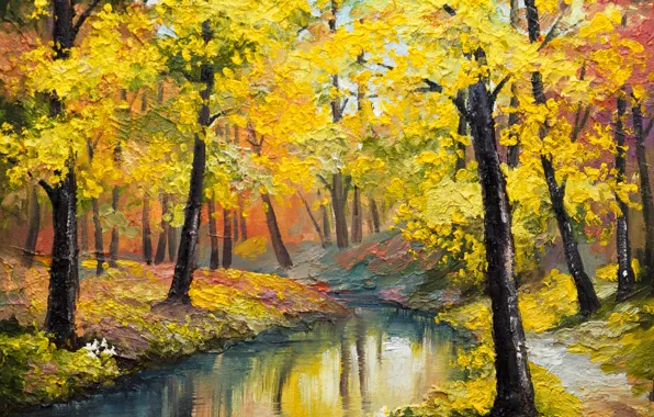 Picture autumn, leaves, trees, river, color, time of the year