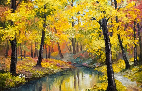 Autumn, leaves, trees, river, color, time of the year