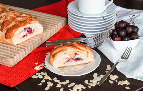 Cherry, cakes, almonds