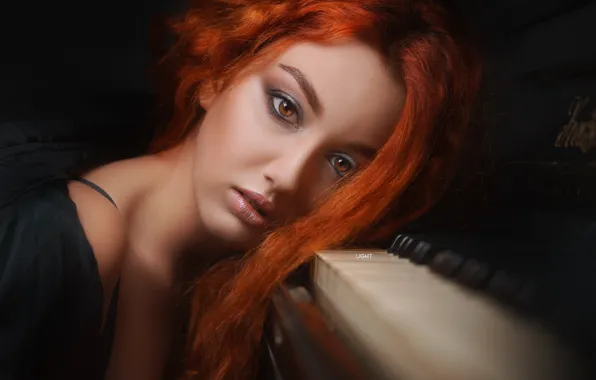 Picture look, girl, face, mood, hair, makeup, keyboard, red