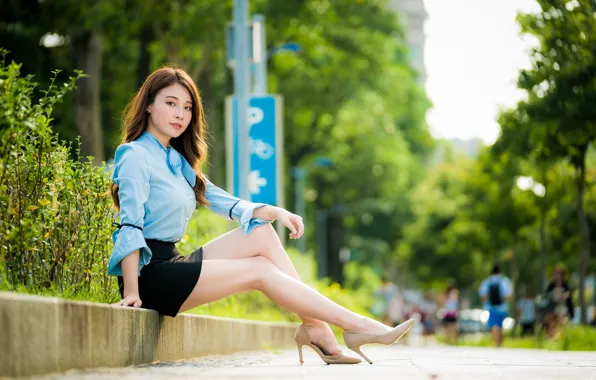 Picture look, girl, shoes, studs, legs, Asian, sitting, cutie