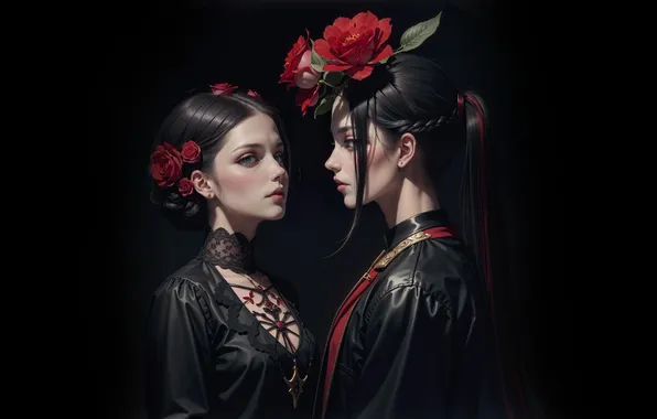 Girls, roses, sisters