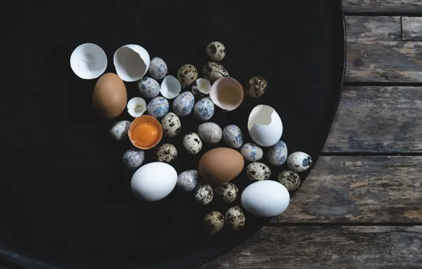 Board, eggs, shell, the yolk, tray, quail, chicken