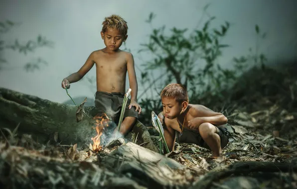 Man, child, asian, villager