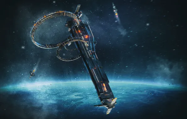 Picture stars, planet, station, space station, space