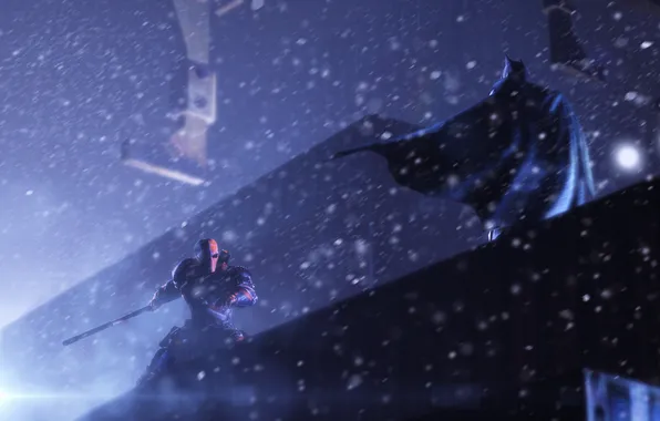 Picture winter, night, the city, batman, arkham, deathstroke, Batman: Arkham Origins