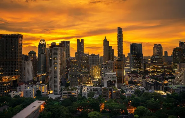 The city, dawn, building, Thailand, Bangkok