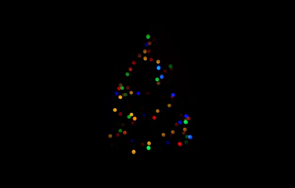 Picture Minimalism, Christmas, Dark, New year, Tree, black background, Holiday, Christmas